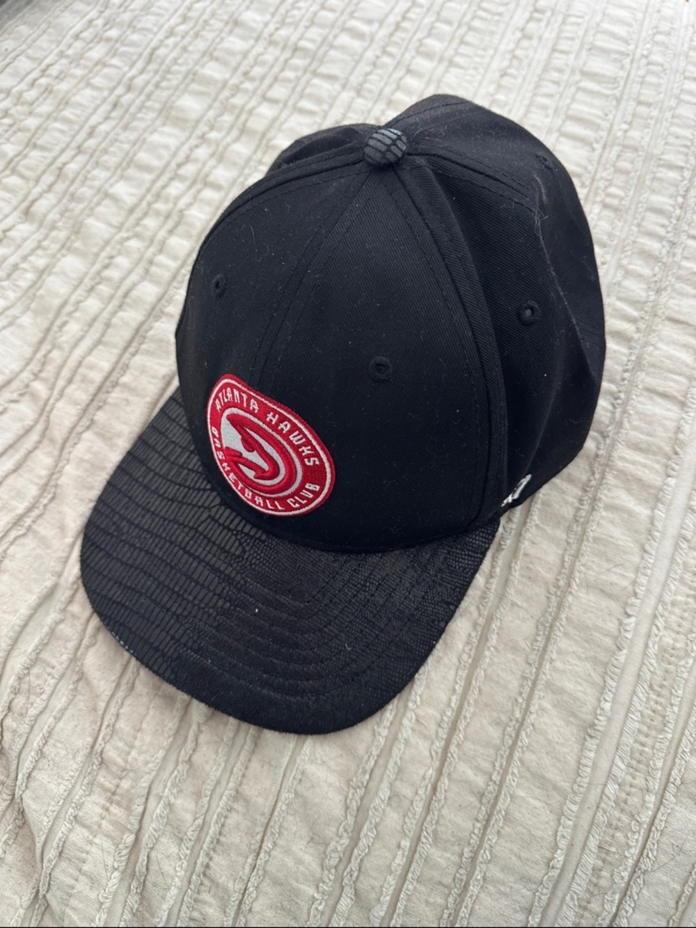 Atlanta Hawks 47 Brand Black Adjustable Snapback Cap with White Logo Trim